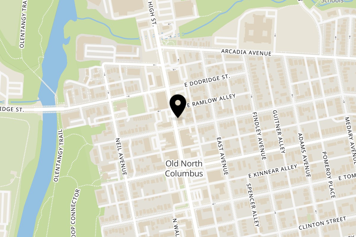 Map showing the location of Cinnamon Indian Grill on 2628 N High St in Columbus